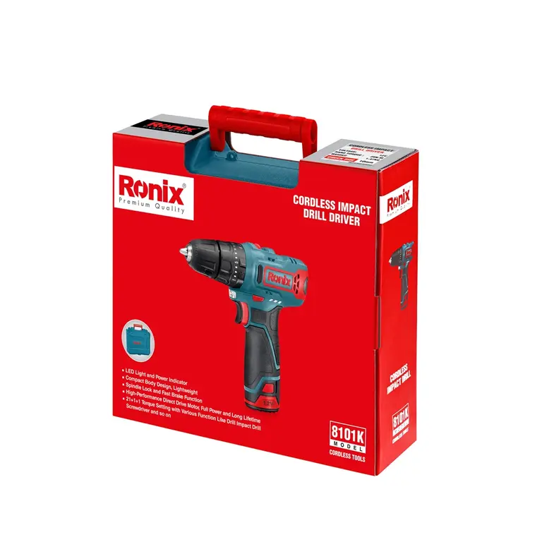 کیت دریل پیچ گوشتی چکشی شارژی 12 ولت رونیکس 8101K