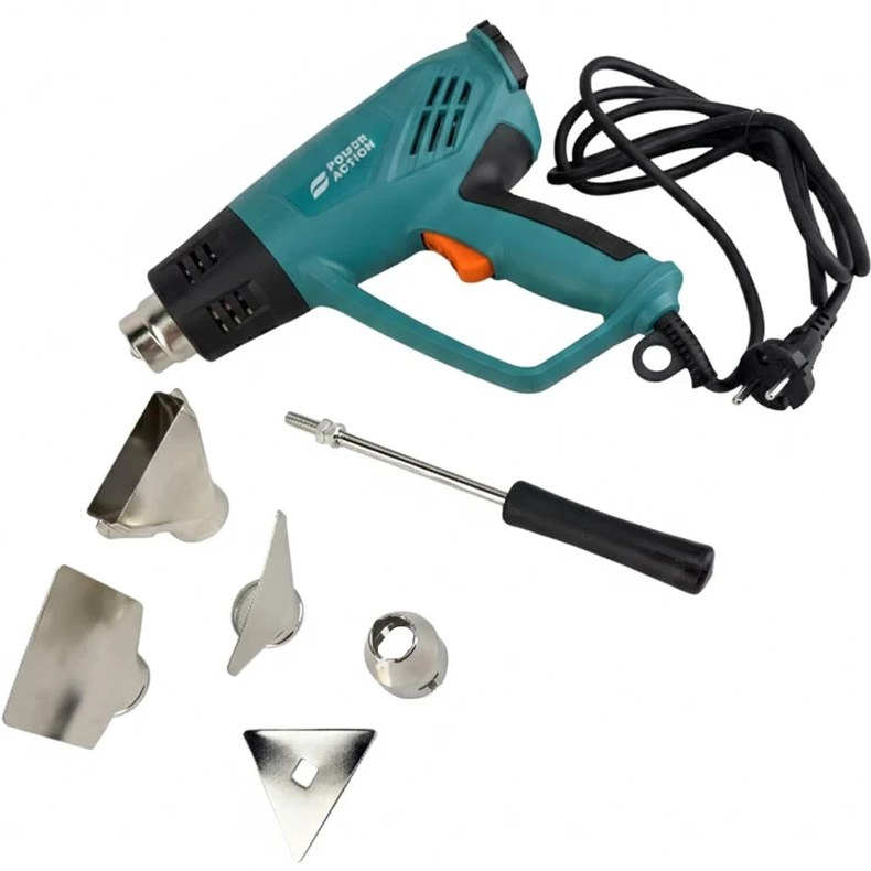 سشوار صنعتی 2000 وات پاور اکشن مدل HG2000V مجموعه 8 عددی