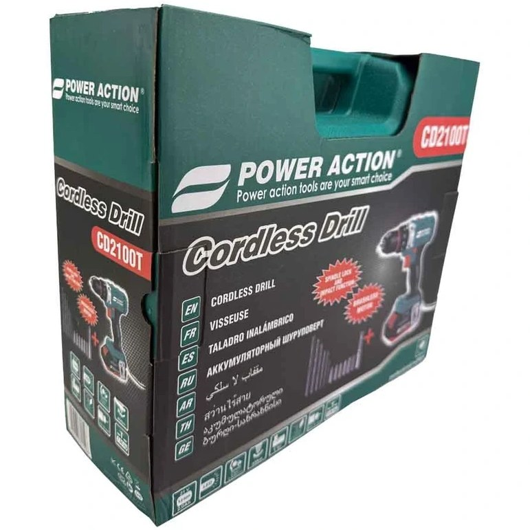 دریل شارژی پاور اکشن مدل CD2100T ۲۱ ولت اتوماتیک